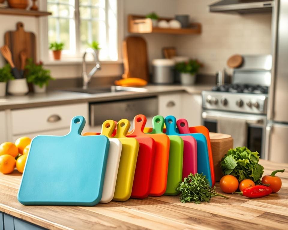 Geordende keuken met snijplanken