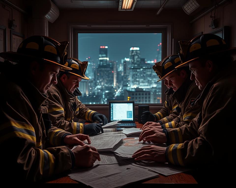 stress en spanning brandweermannen tijdens nachtelijke diensten